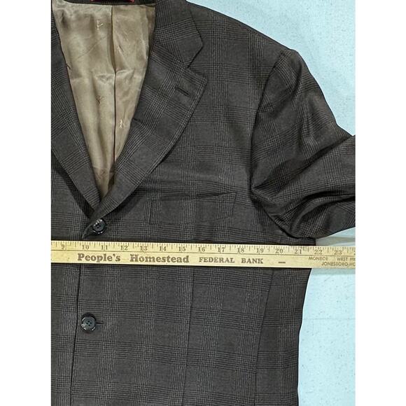 Isaia Napoli Blazer Sport Coat Size 54 (US44) Wool Silk Blend Brown Glen Check - Picture 8 of 11